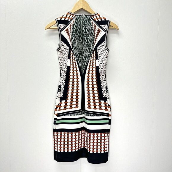 Clover Canyon Neoprene Sheath Dress Earth Tones Bold Print Graphic Sleeveless XS - Picture 5 of 11